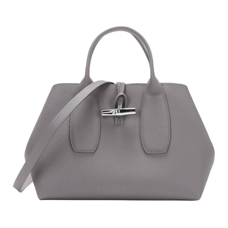 Longchamp Le Roseau 30 Однотонная Бамбуковая Пряжка Кожаная Сумка-Кроссбоди Тоут Средняя Женская Сумка Цвет Голубиный Серый 10058HPNP55