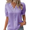 Women Top Solid Color Hollow Out Short Sleeve V-neck Shirring Daily