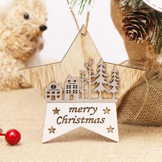 1/4Pcs Wooden Merry Christmas Ornament Farmhouse Rustic Xmas Tree Hanging Double Layer Splicing Love Heart Star Round Shape Holiday Decoration