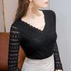 Autumn and Winter Long Sleeved Base Shirt Mesh Lace V-neck Hollow Lace Women