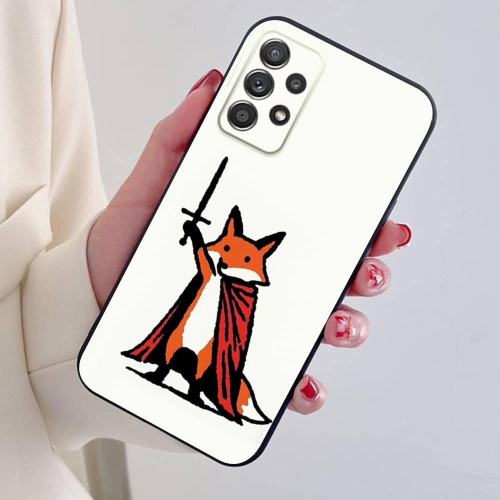 Cute cartoon fox art Phone Case For Samsung S24,21,22,23,30,Ultra,20,Plus,Note,10,9,Black soft silicone case
