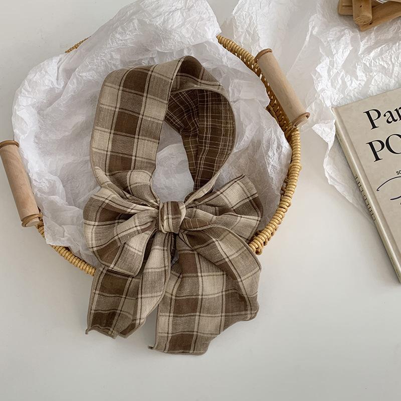 Long Silk Scarf, New with Shirt Neck Protector, Thin Scarf, Neck Circumference, Neck Scarf, Plaid Headscarf, Headband, Hair Tie.