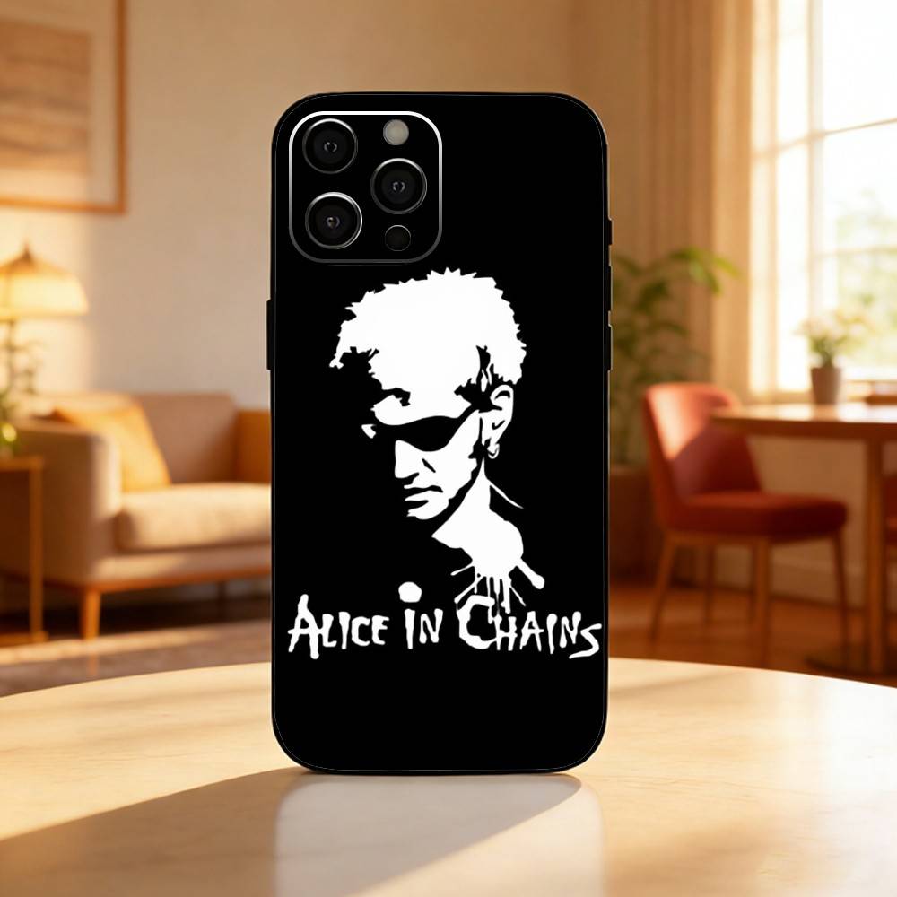 Band A-Alices In C-Chains Phone Case For iPhone17,16,15,14,13,12 Plus,Max Soft Silicone Black Cover