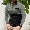 Men Spring Fall Shirt Buttoned Turn-down Collar Contrast Color Striped Prinitng Long Sleeves Pullover Mid Length Casual Business Top
