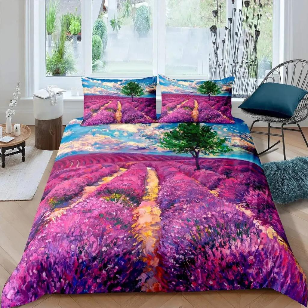 Комплект пододеяльника лавандового цвета, Пастельный васильковый свадебный классический дизайн, Нежный цветочный принт, Свадебный декор, Постельный комплект, Фиолетовый, Белый, Розовый