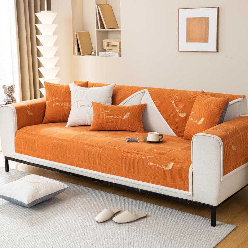 Sofa Cushion Winter Plush Simple Modern Sofa Cover Cover Towel Sitting Cushion Non-slip Winter Models Thickened Beige Leather