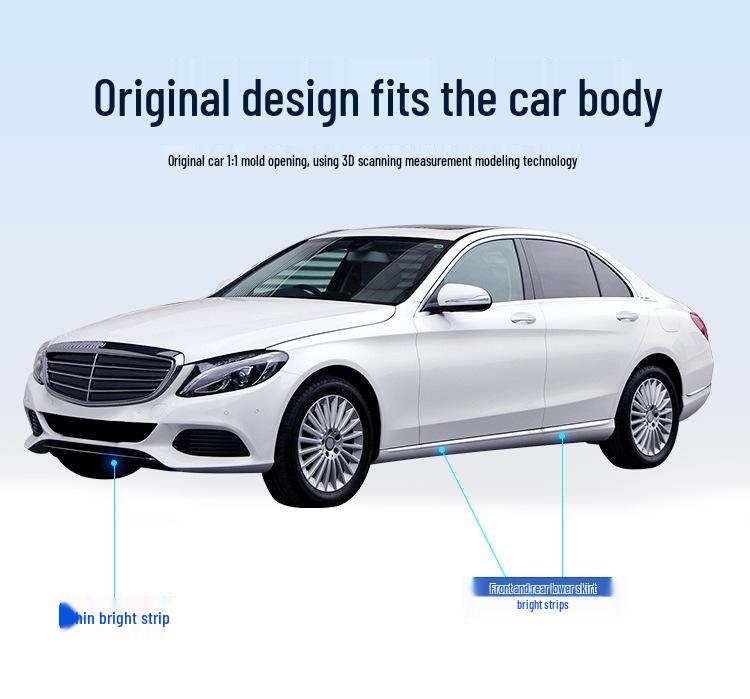 Декоративные серебристые полосы для Mercedes-Benz C-Class: Бампер C180, Дверь C200, C260 Серебристый, Стиль C300.