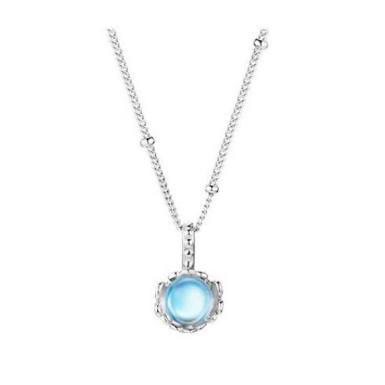 S925 Sterling Silver Moonstone Round Pendant Necklace for Women - Elegant Niche Design with Flower Collarbone Chain
