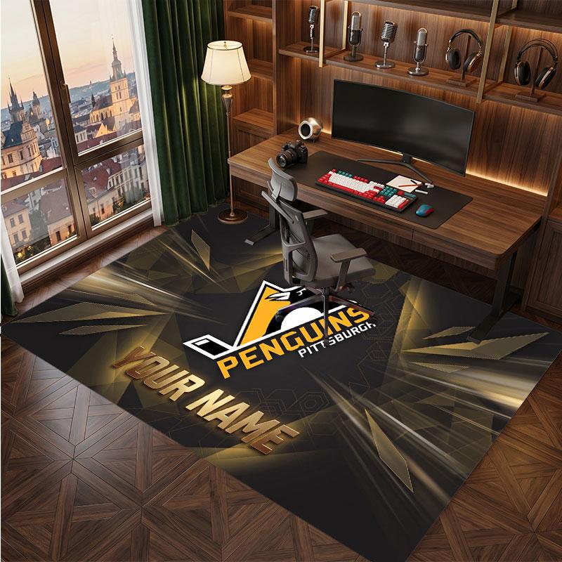 Pittsburgh Penguins Personalized Crystal Velvet Carpet, Customized Name Text Soft Anti‑Slip Rug for Living Room Bedroom