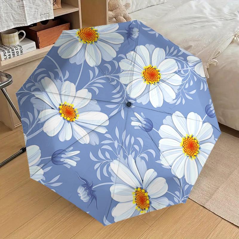 1pc White Daisy Flowers Automatic Umbrella Durable Iron Frame & Plastic Handle, Gift for Men & Women, Sturdy Construction yy250905195