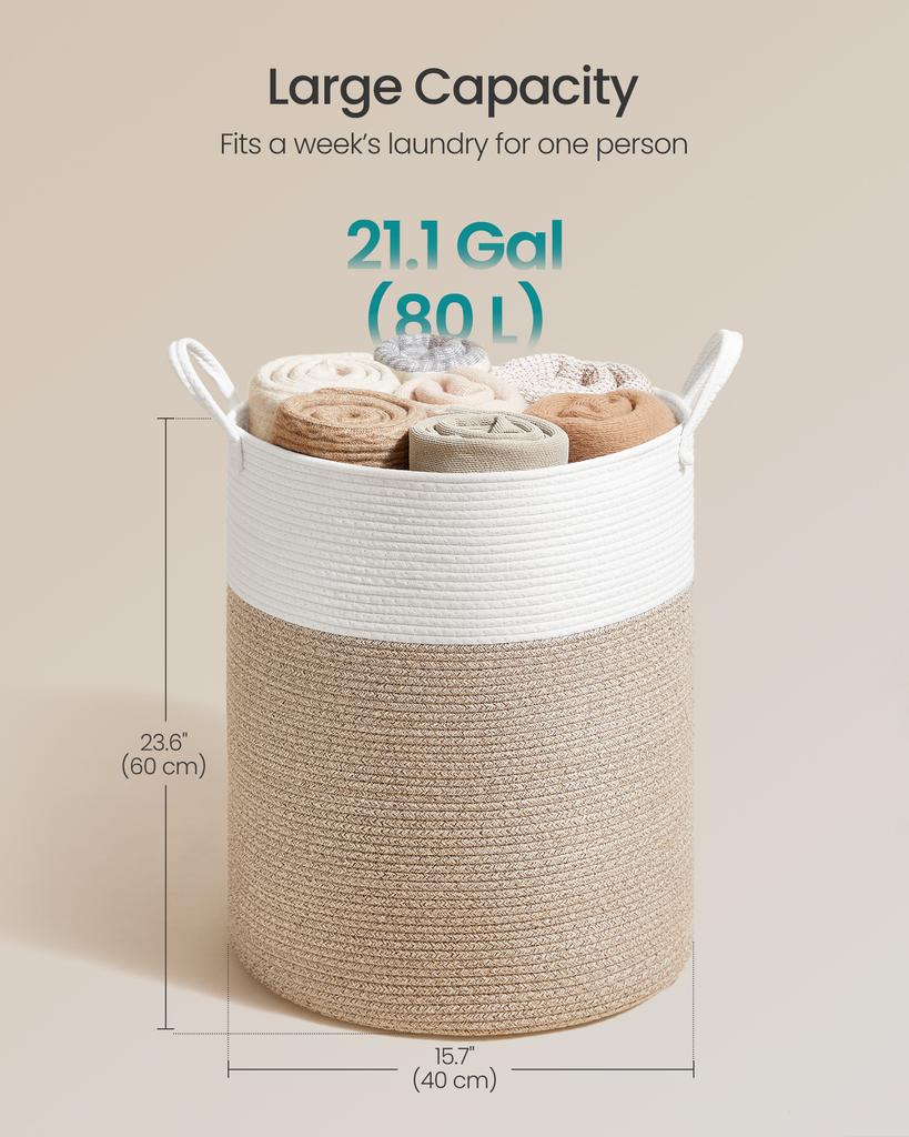 SONGMICS Laundry Basket, Laundry Hamper for Children, Cotton Rope Storage Basket with Handles, for Blankets, Toys, Living Room, Bedroom