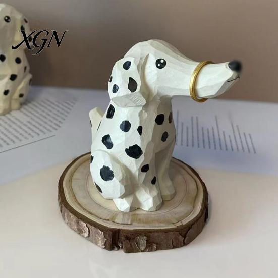 Artistic Wood Craft Gift Handmade Dalmatian Dog Wooden Ornament, Hand Carved Basswood Niche for Her Animal Figurine, Creative Sculpture Home