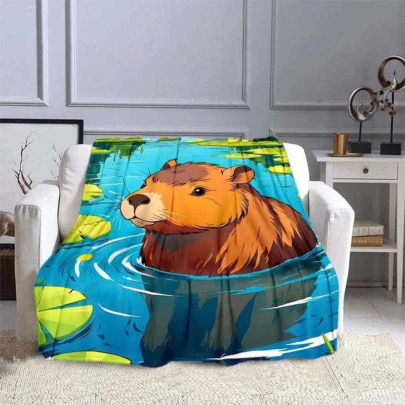MINISO Capybara Printed Blanket Children Adult Blanket Soft and Warm Bedding for Bed Sofa Outdoor Travel Cover Blanket
