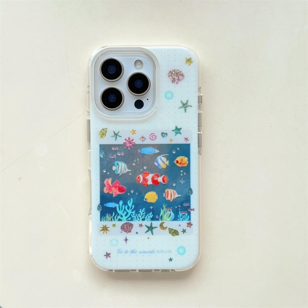 Корейский INS милый чехол для телефона с морскими рыбками для iPhone 13 14 15 16 Pro Max Fundas с брелоком кавайный милый защитный чехол Для 15 pro