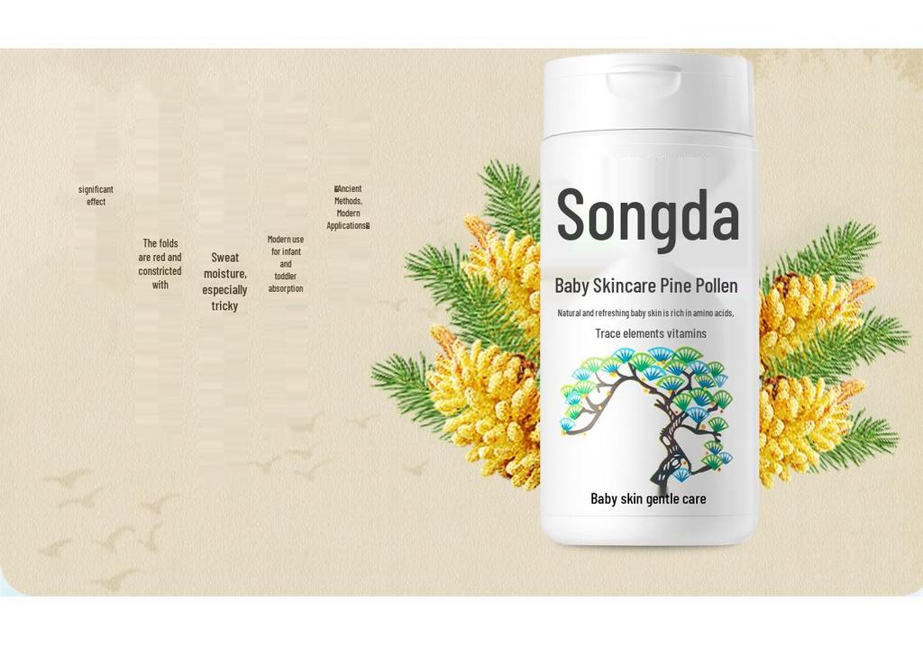 Songda Pine Pollen Prickly Heat Powder for Babies, 52g – Natural Talcum Baby Skincare, Non-Corn Starch.