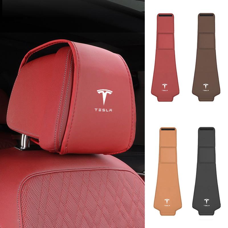 DWWDT1 Leather Car Interior Seat Headrest Cover Protector Pad For Tesla Model 3 Model Y Model X Model S P100D P85D 200 Auto Accessories