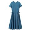 Fashion Style 2024 Fall and Winter New Women's Vertical Short Sleeve round-Neck Long Casual Midi Skirt Dress 0264670