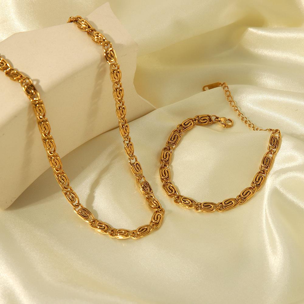 18K Gold-Plated Stainless Steel Necklace: Geometric Thick Chain Bracelet, European & American Style