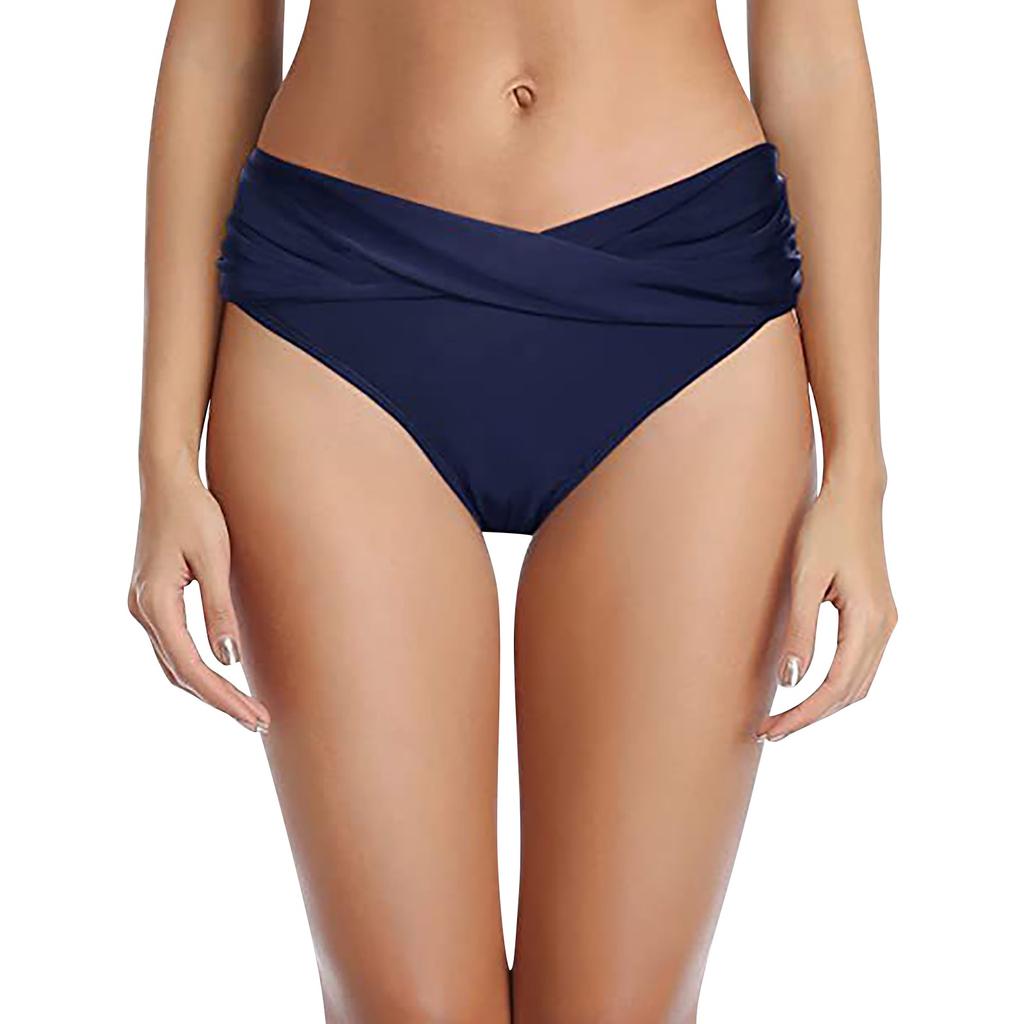 (Qunide) Women Low Waist Ruched Bikini Bottoms Swimsuit Briefs Pants