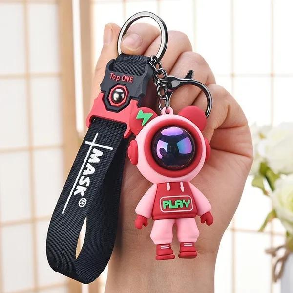 6cm Cartoon Lightning Bear Keychain Cute Astronaut Bear Doll Keyring Bag Pendant Couple Car Keyholder Creative Bag Charm Accessories ADM