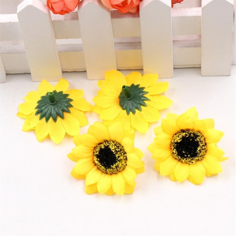 50 Pcs Artificial Flower Yellow False Sunflower 4cm 6cm 10cm Sizes For Handmade Craft Projects