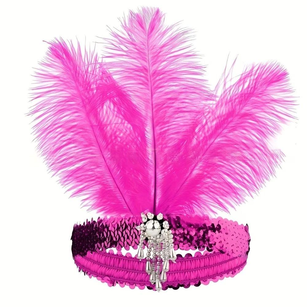Stage Performance Feather Headpiece Sequin Hair Band 1920s Showgirl Headband  Brazilian Carnival