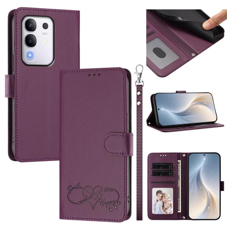 Happy Heart Pattern Magnetic Closure Vegan Leather Phone Case With Wrist Strap For vivo X200 FE