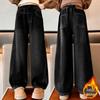 Girls' 2025 Korean Style Fleece-Lined Loose Wide-Leg Winter Jeans for Middle and Big Children