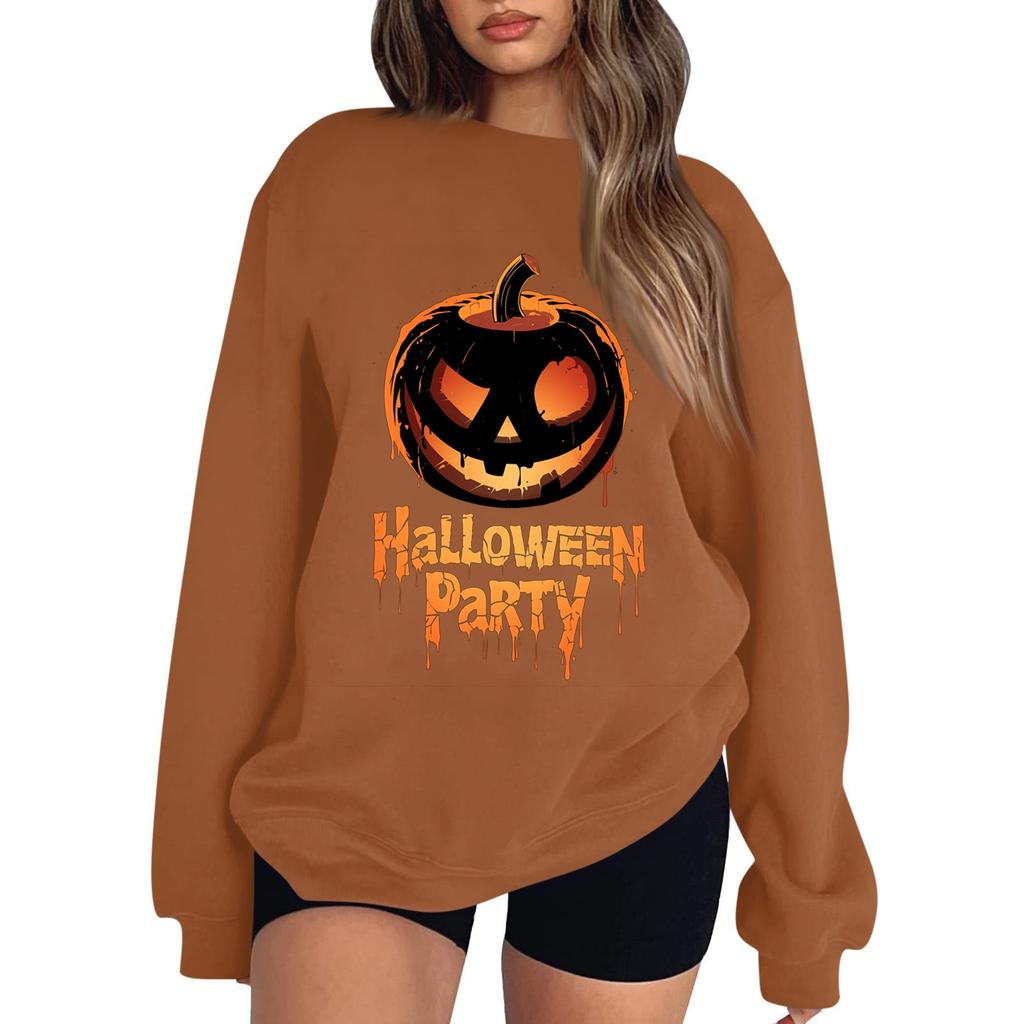 Women's Casual Fashion Printed Long Sleeved Knitted Sportswear Top, Loose Fit Halloween