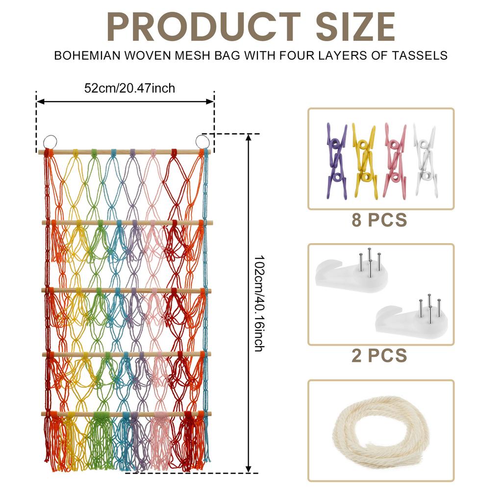 4 Tiers Toy Net Stuffed Animal Storage Hammock Cute Stuff Animal Organizer Plushie Net Space Saving Macrame Wall Toy Holder