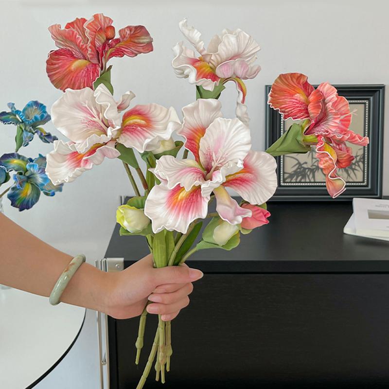 1шт 2-головчатые цветы ириса для вечеринки, свадьбы, декоративные искусственные орхидеи каттлеи, украшения для дома, искусственные цветы, шелковые цветы 45 см