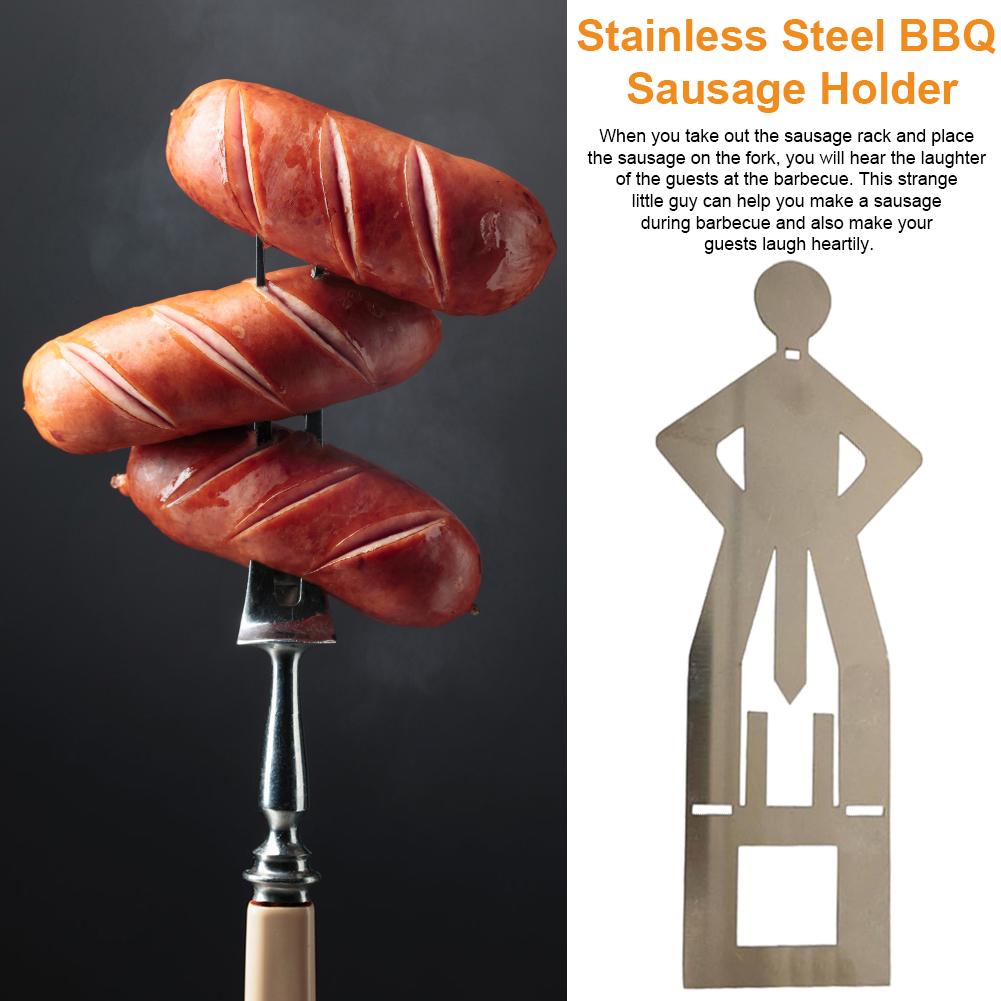 Stainless Steel BBQ Sausage Holder Novelty Party Camping Gifts Funny Sausage Roaster Reusable Hot Dog Grill for Outdoor Camping
