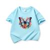 Kids Cotton T Shirt Colorful Floral Watercolor Butterfly Print Crew Neck Short Sleeve Tee Casual Boys Girls Summer Tops