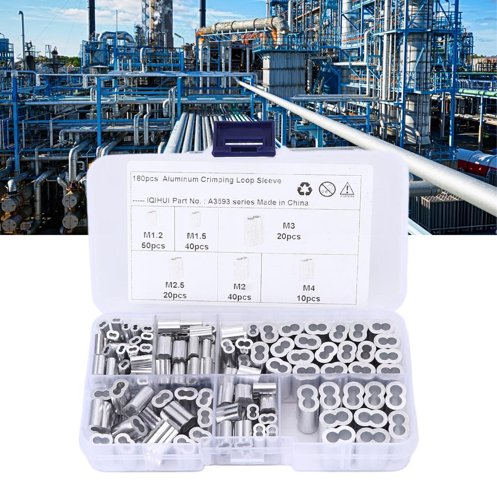 Набор обжимных петель-гильз 180 шт., 6 размеров, алюминиевые двухствольные обжимные гильзы, универсальные для тросов