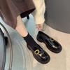 Square Buckle Thick Sole Round Head Loafers Versatile Soft Leather Single Shoes Thick Heel British Style Small Leather Shoes Women