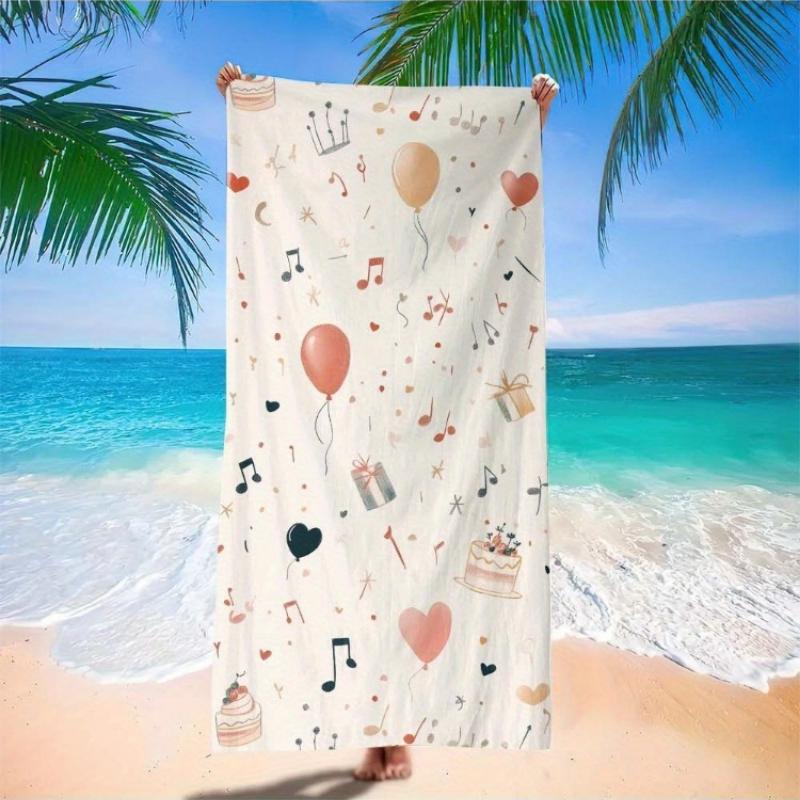 1pc Large Microfiber Beach Towel with Birthday Party Design Lightweight,Quick-Dry,Sandproof Yoga Sports Blanket,Travel Swimming