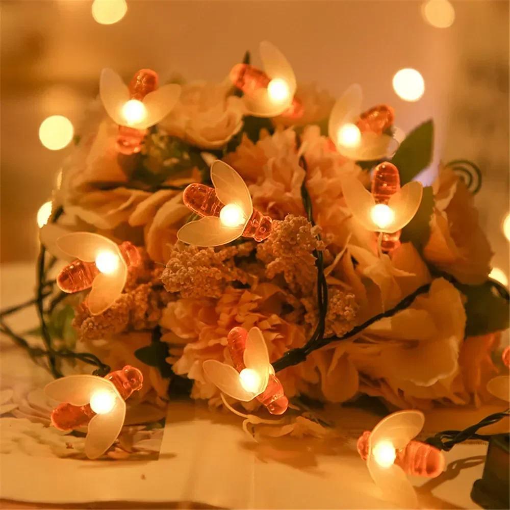 20/50/100 светодиодных солнечных милых гирлянд в виде пчелы, садовые светильники, 8 режимов, наружное освещение для цветочного ограждения, рождественского свадебного декора