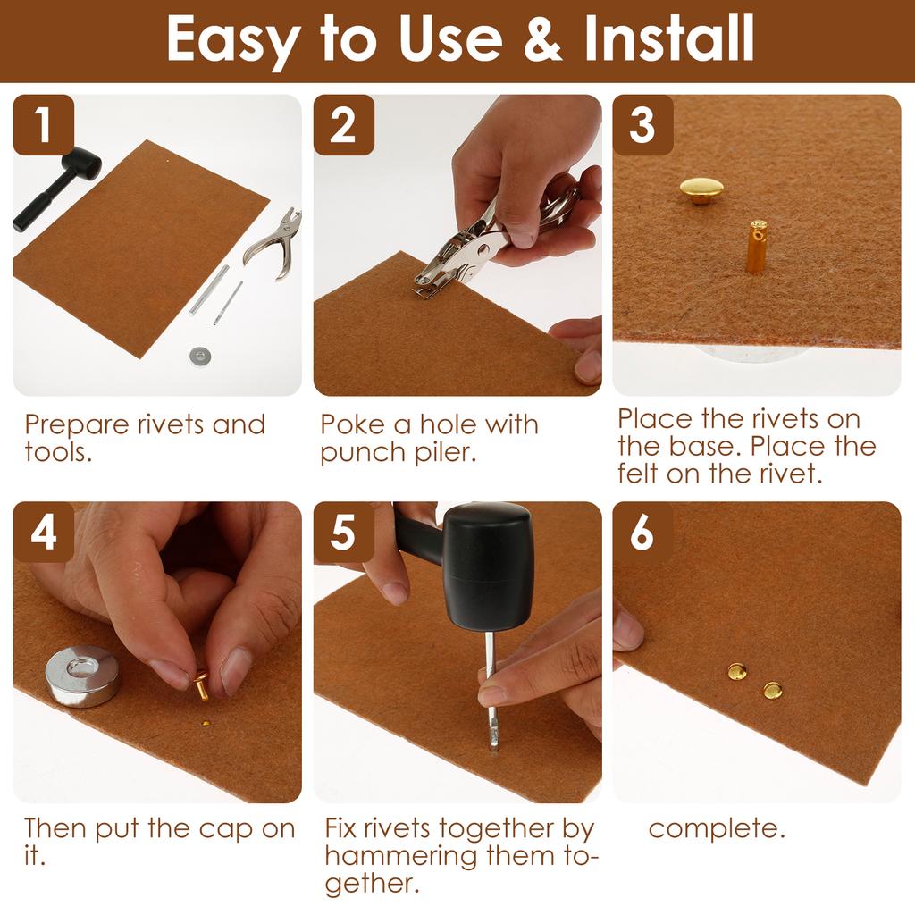 480Pcs 6/8mm Metal Double Cap Leather Rivets Set with Hammer and Punch Plier Studs Shoes Bag Belt Clothing Repair Accessories