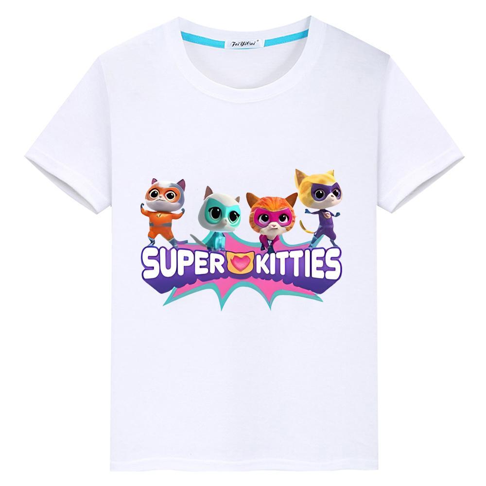 Летняя аниме-футболка Super Kitties из 100% хлопка с принтом, короткие топы, мультяшная футболка, футболка в стиле Y2k, футболка One Piece для мальчиков и девочек.
