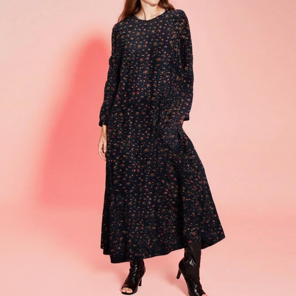 Женская мода повседневная с круглым вырезом и длинным рукавом мусульманские цветочные платья