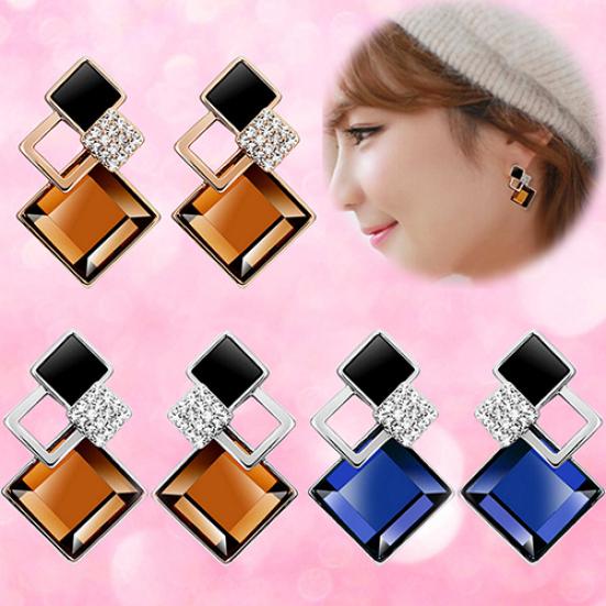 Женские модные серьги-капли с ромбическими стразами в корейском стиле, вечерние украшения