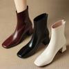Французский толстый каблук 2024 осень новые белые тонкие сапоги из натуральной кожи на высоком каблуке весенние и осенние одинарные сапоги