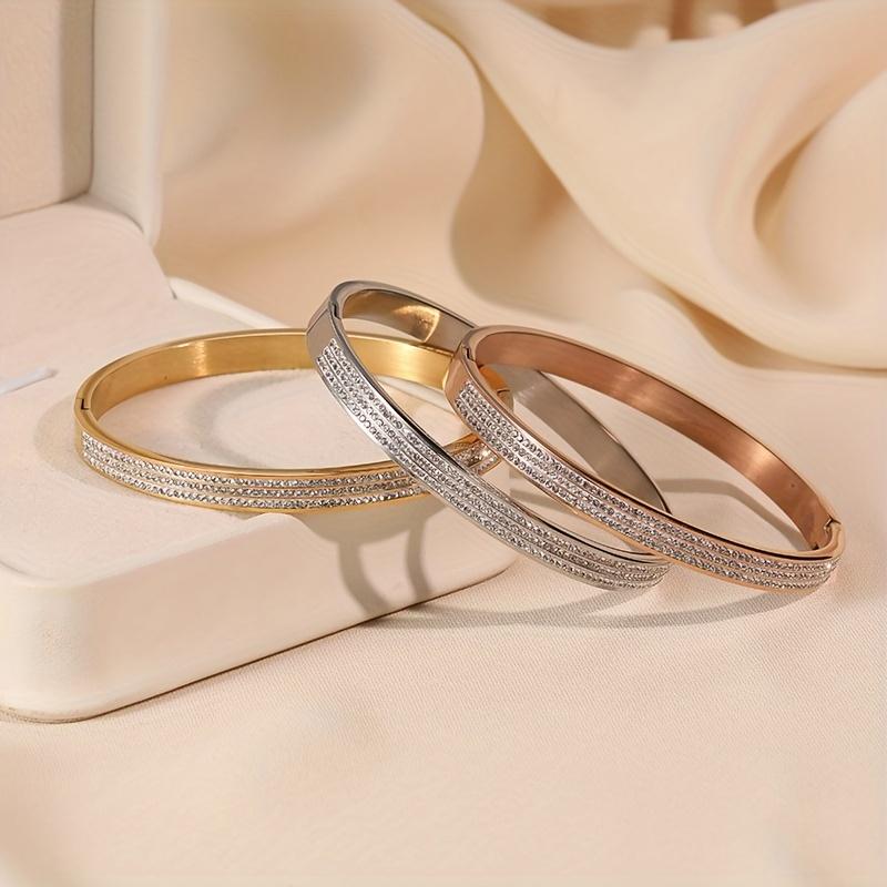 1pc Stainless Steel Bracelet Korean Style Simple Rose Gold Starry Pattern ins Wind-resistant, non-fading bracelet