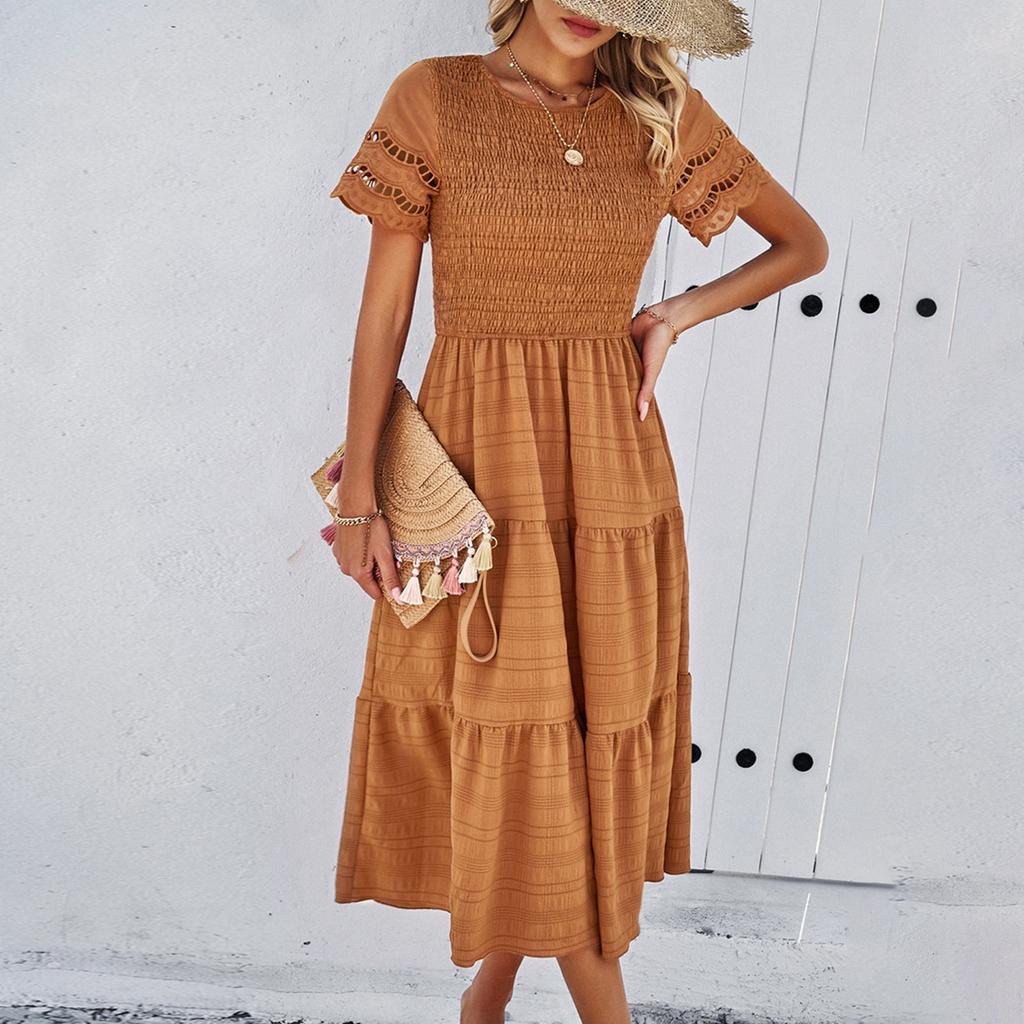 Женское модное однотонное платье свободного кроя с круглым вырезом и короткими рукавами