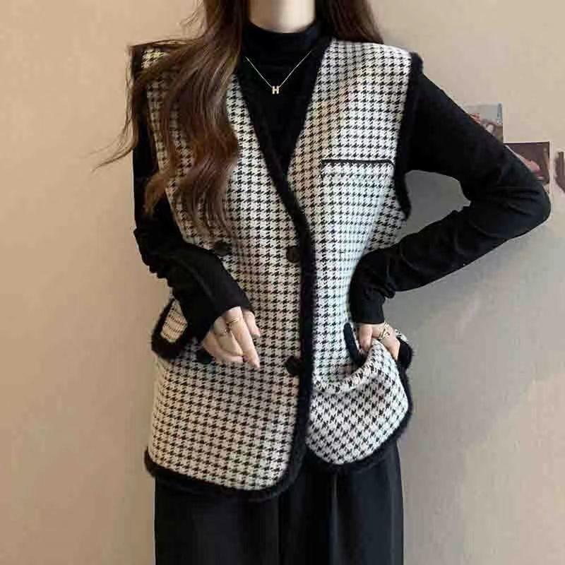 Cardigan Vest Sweater  Vest Coat Women Autumn/Winter 2023 Winter Sleeveless Mid Length Loose Knitted Vest Cardigan Female Top