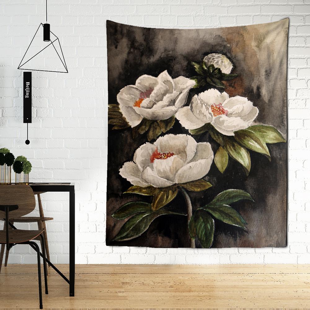 Элегантный белый цветочный гобелен настенный узор чернильный цветочный узор бохо психоделический хиппи домашний декор