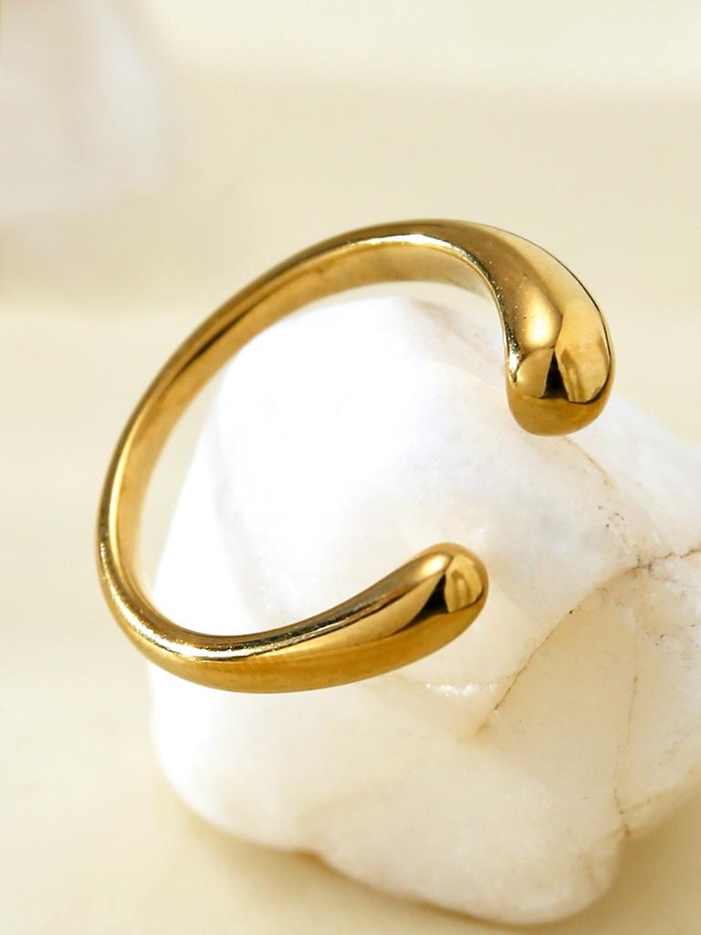 Западный Простой Модный Нишевый Темперамент Нержавеющая Сталь 18K Позолота Геометрический Узор Одинарное Кольцо Открытое Кольцо Женское