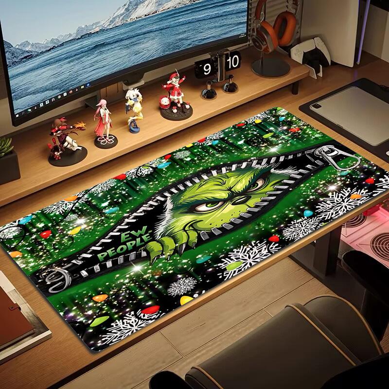 Christmas Green Monster Color Mouse Pad Large Gaming Table Cushion Non-slip Laptop Tablet Big Mousepad XXL Mat Mini PC Playmat With Lock edge
