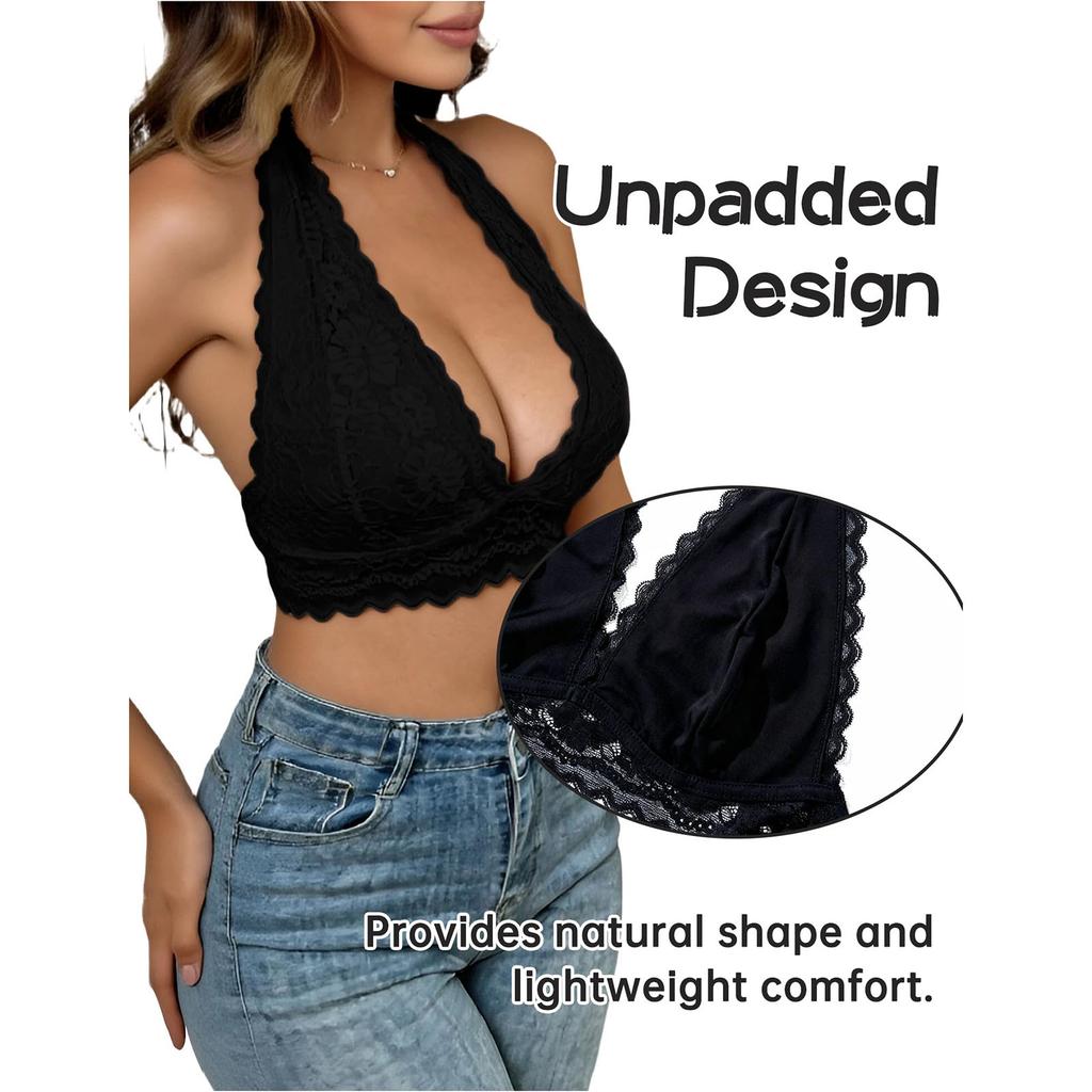 Женское кружевное нижнее белье Кружевной бюстгальтер с кружевом на шее Сексуальный бюстгальтер с глубоким V-вырезом