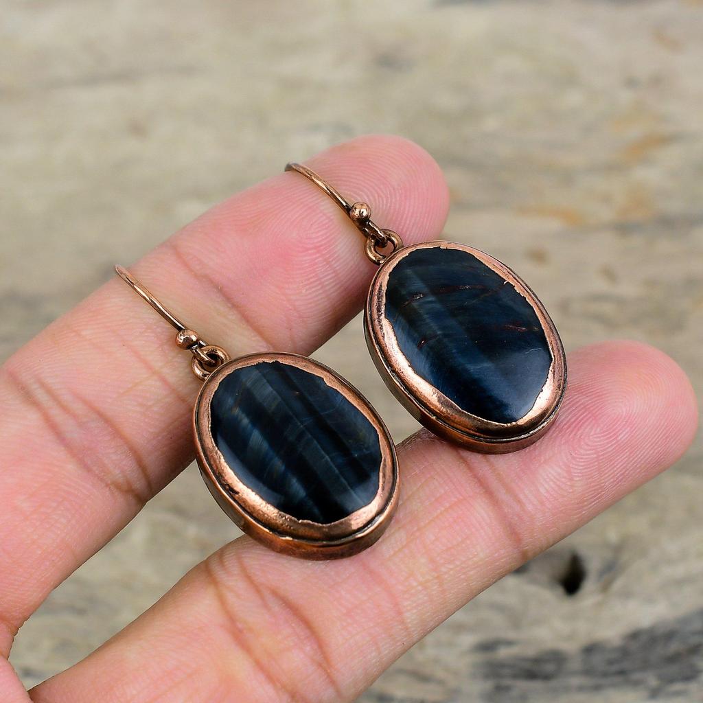 Питерсит Серьга Гальванопластические Медные Серьги Настоящий Драгоценный Камень Серьга Украшения Ручной Работы Гальванопластические Медные Украшения Подарки на Помолвку